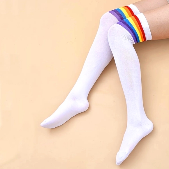 Rainbow Striped Knee High Women's Tube Socks - Picture 4 of 5